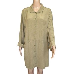 Flax Sage Green Crinkle Oversized Long Sleeve Button Down Shirt Tunic Top Size S